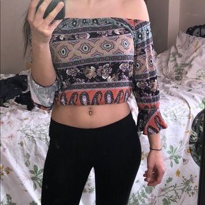 LA Hearts Crop Top Bell Sleeve